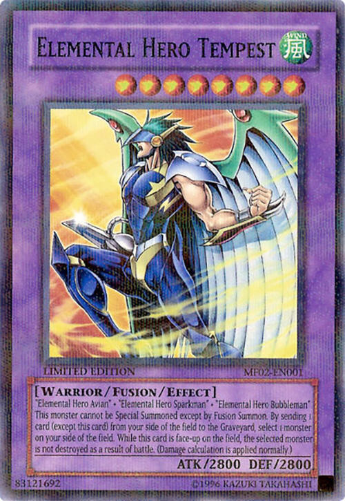 Elemental HERO Tempest MF02-EN001 card from Mattel Action Figure Promos: Series 2