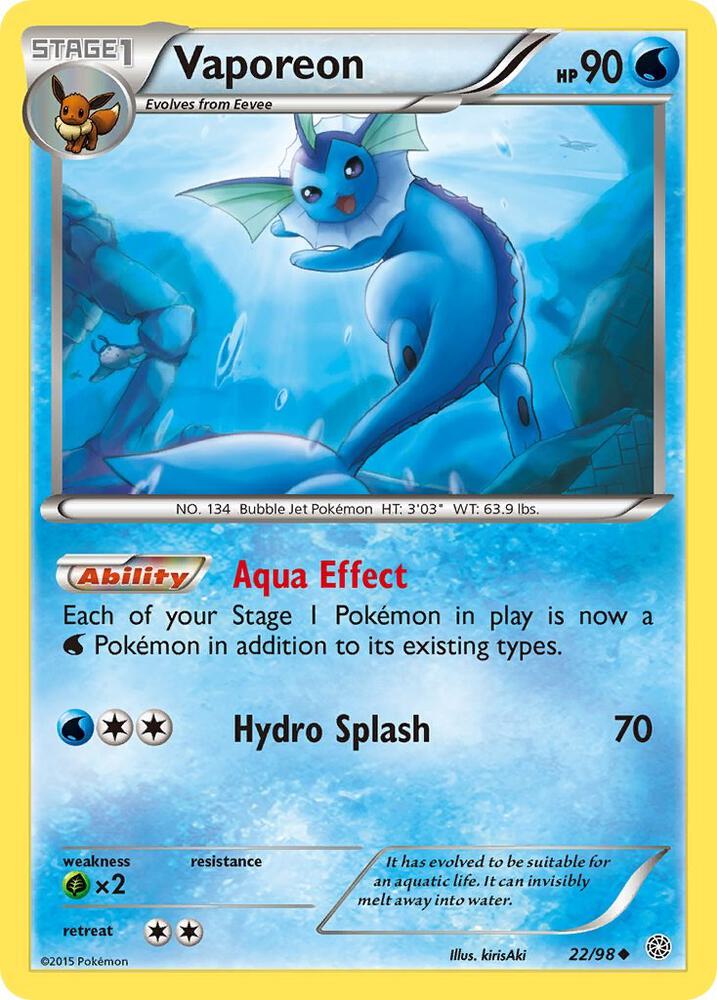 Vaporeon 22/98 card from XY - Ancient Origins