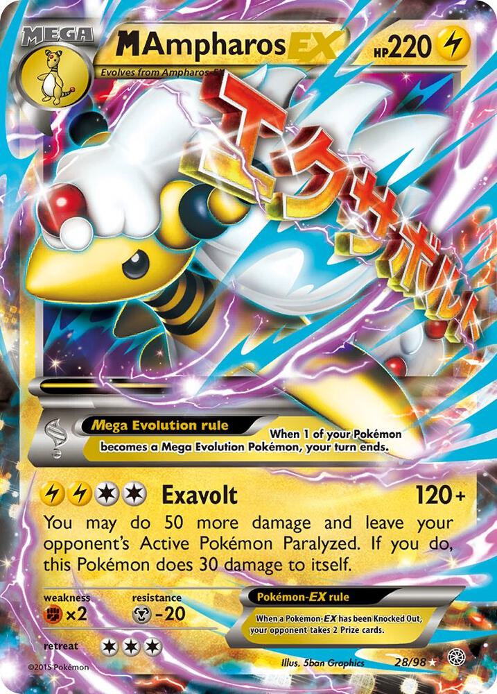 M Ampharos EX 28/98 card from XY - Ancient Origins