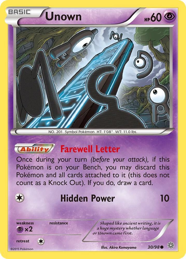 Unown 30/98 card from XY - Ancient Origins
