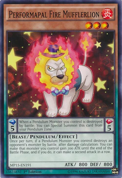 Performapal Fire Mufflerlion MP15-EN191 card from 2015 Mega-Tins Mega Pack