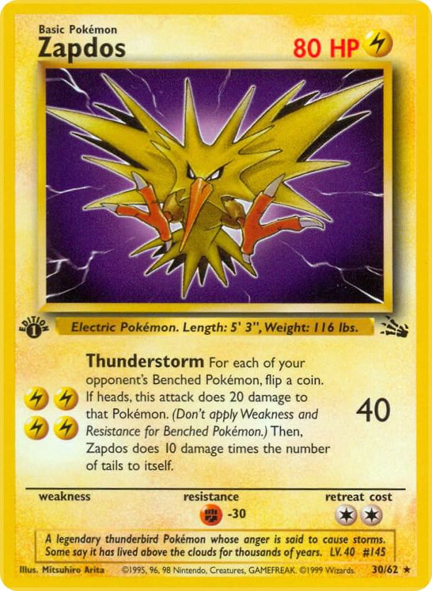 Zapdos (30) 30/62 card from Fossil