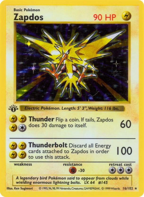 Zapdos 016/102 card from Base Set (Shadowless)