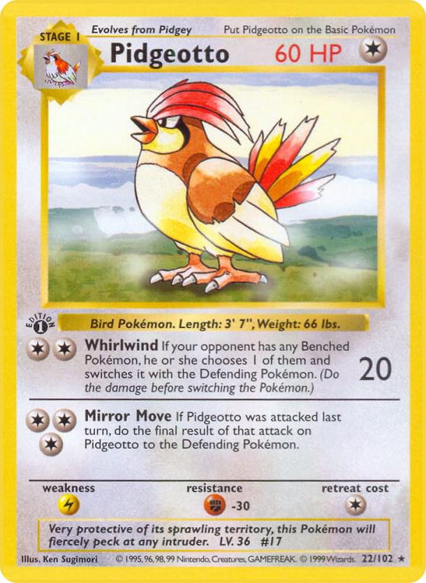 Pidgeotto 022/102 card from Base Set (Shadowless)