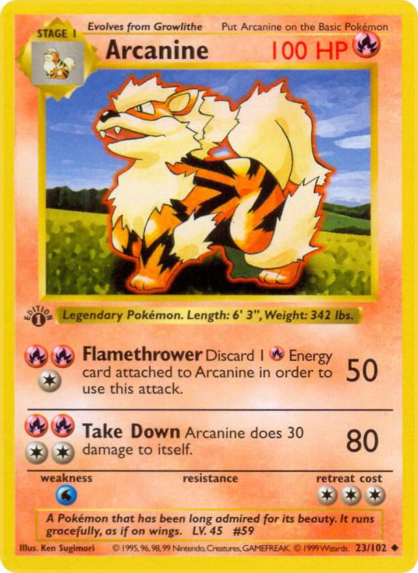 Arcanine 023/102 card from Base Set (Shadowless)