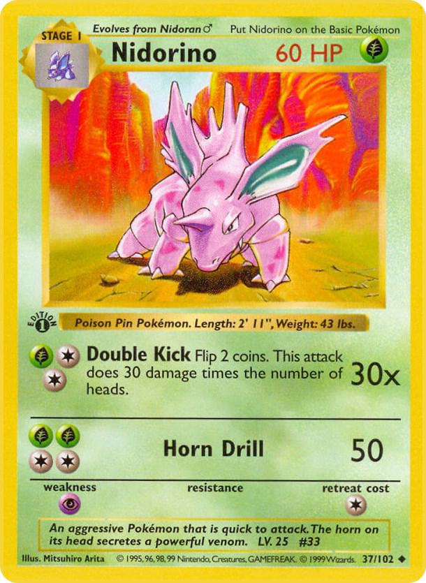 Nidorino 037/102 card from Base Set (Shadowless)