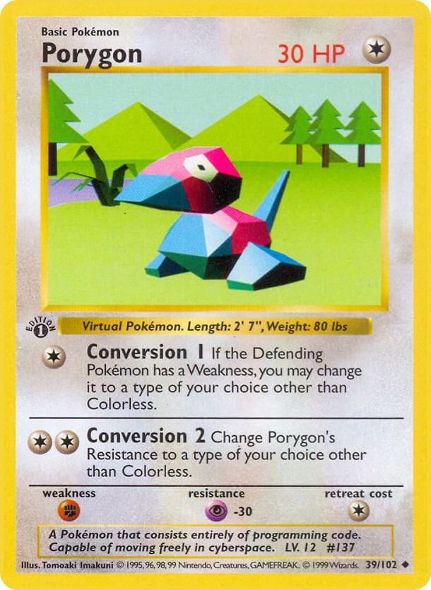 Porygon 039/102 card from Base Set (Shadowless)