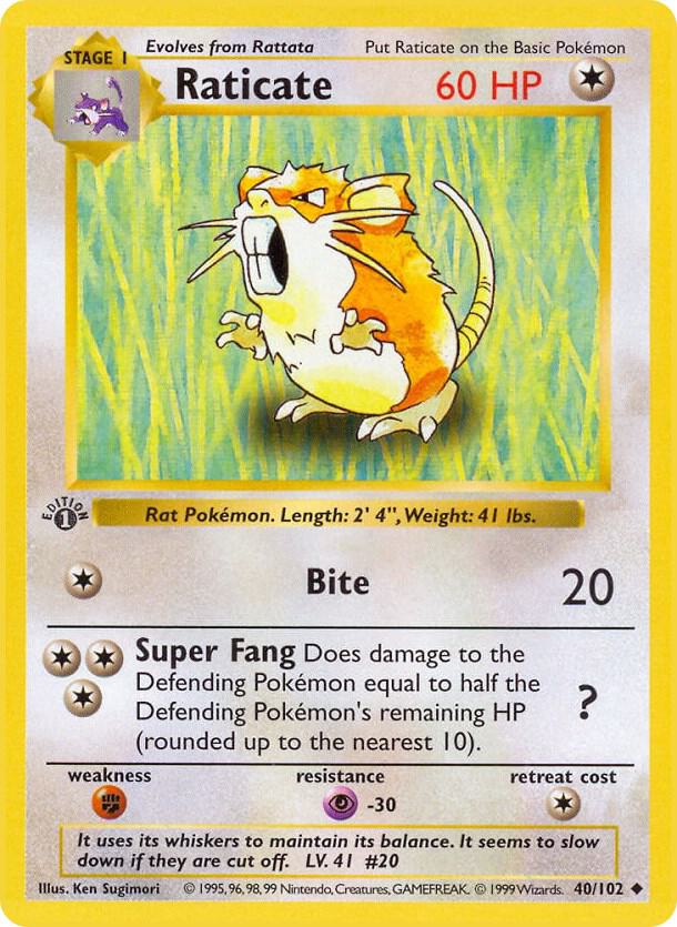 Raticate 040/102 card from Base Set (Shadowless)