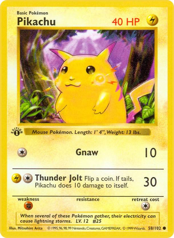 Pikachu 058/102 card from Base Set (Shadowless)