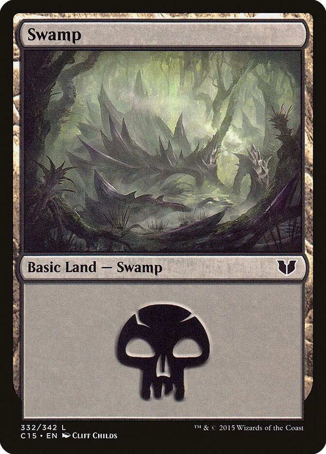 Swamp 332 card from Commander 2015