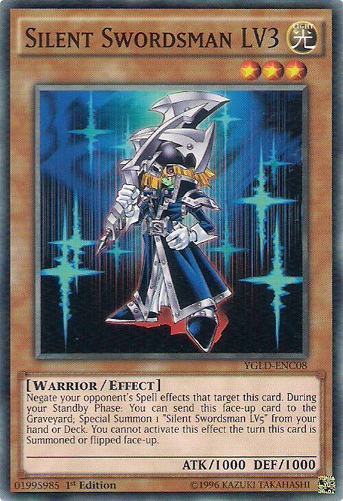 Silent Swordsman LV3 YGLD-ENC08 card from King of Games: Yugi's Legendary Decks