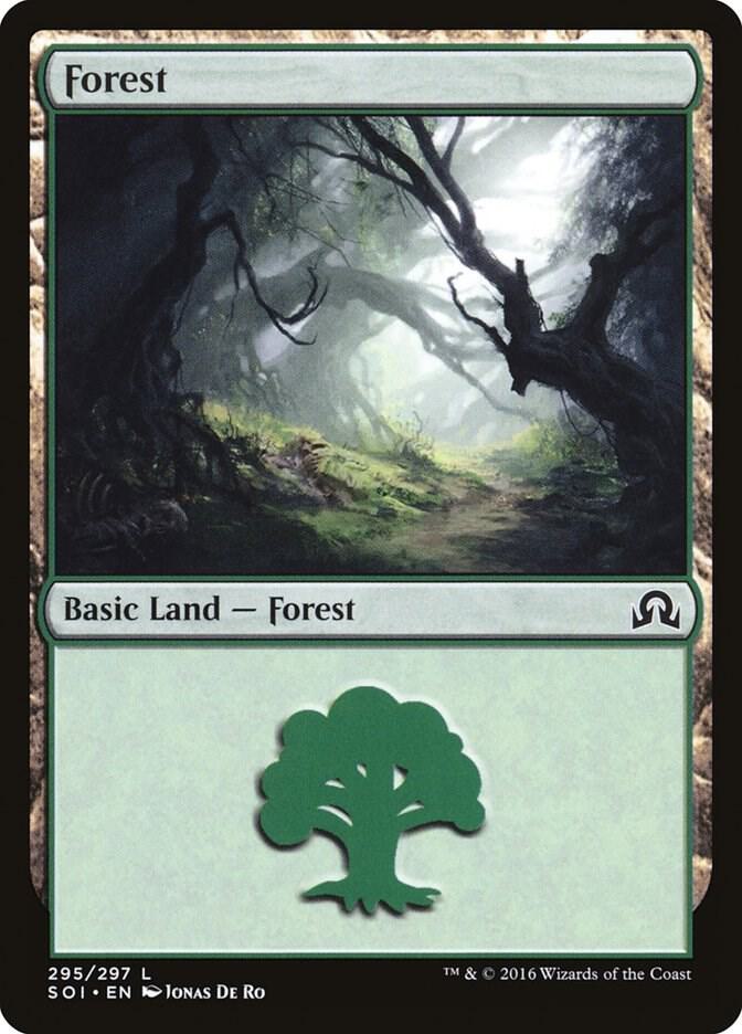 Forest 295 card from Shadows over Innistrad