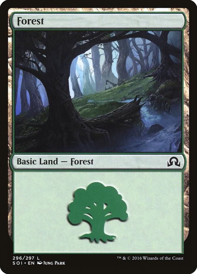 Forest 296 card from Shadows over Innistrad
