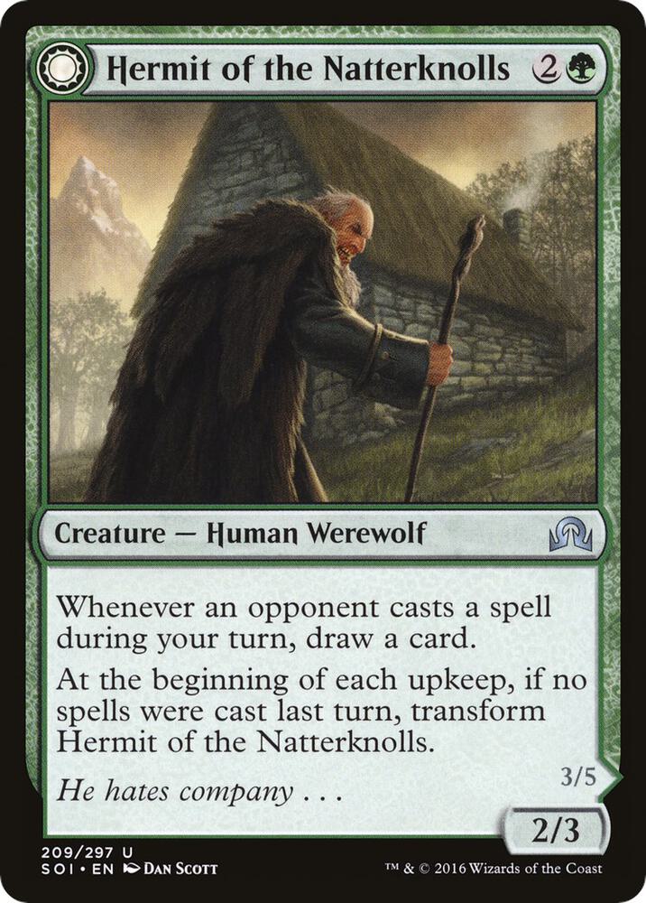 Hermit of the Natterknolls 209 card from Shadows over Innistrad