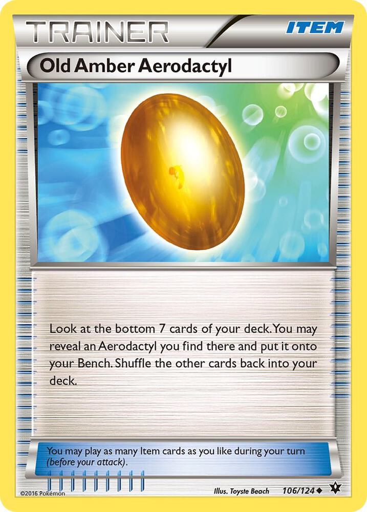 Old Amber Aerodactyl 106/124 card from XY - Fates Collide