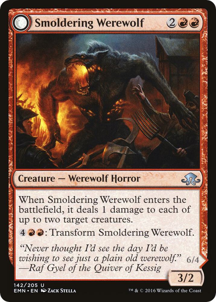 Smoldering Werewolf 142 card from Eldritch Moon