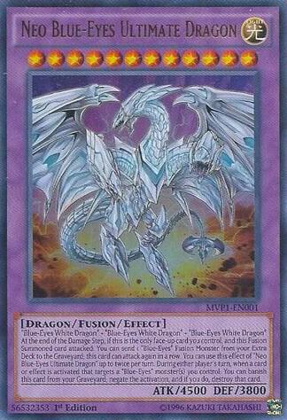 Neo Blue-Eyes Ultimate Dragon MVP1-EN001 card from The Dark Side of Dimensions Movie Pack