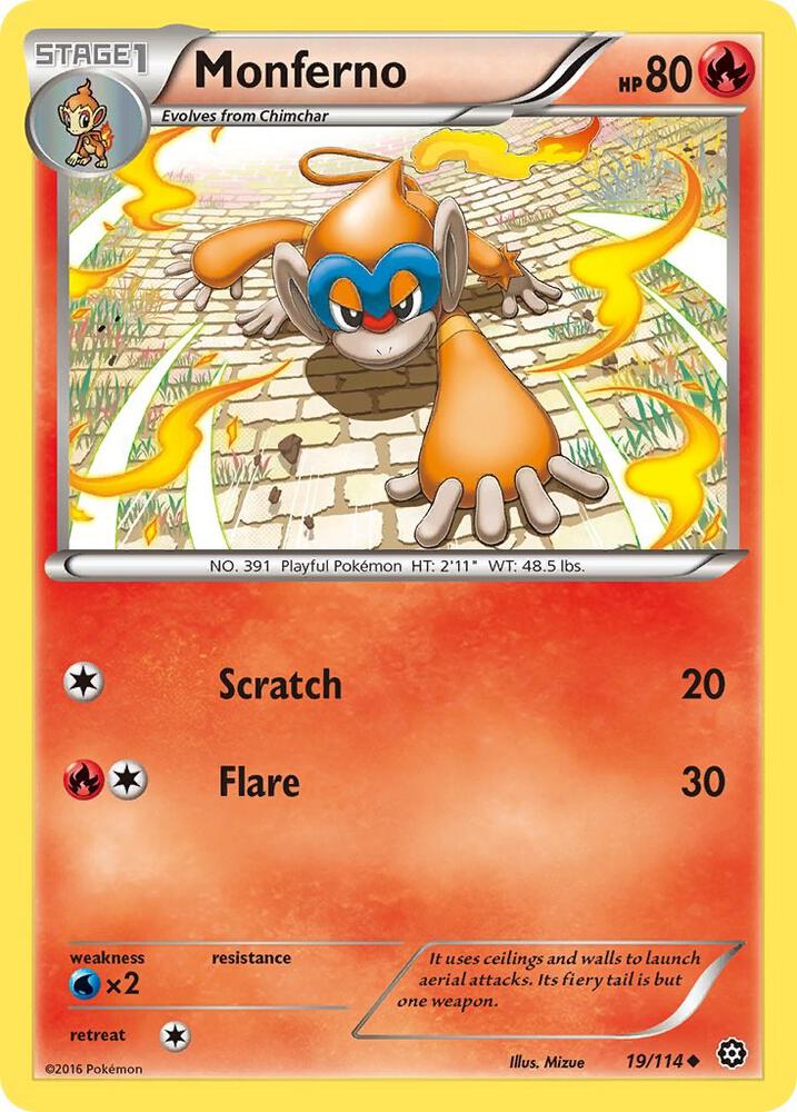 Monferno 19/114 card from XY - Steam Siege