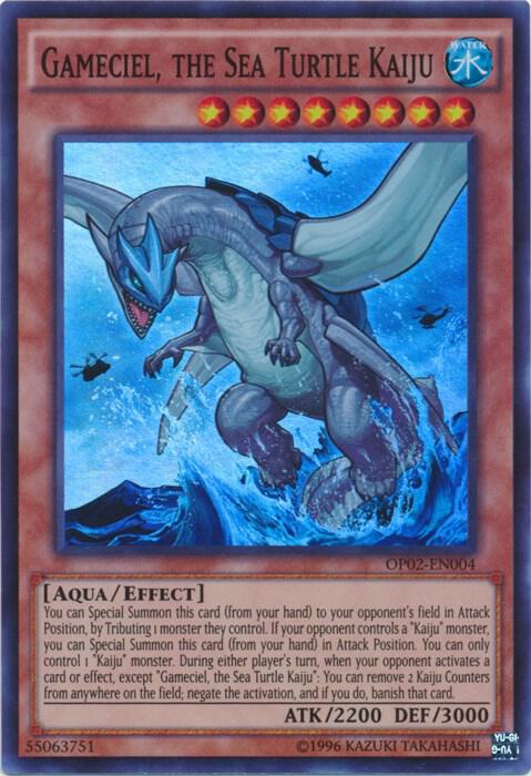 Gameciel, the Sea Turtle Kaiju OP02-EN004 card from OTS Tournament Pack 2