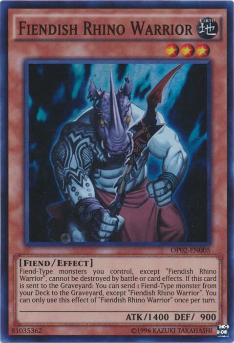 Fiendish Rhino Warrior OP02-EN005 card from OTS Tournament Pack 2