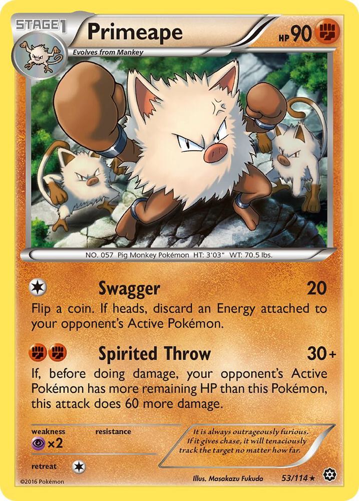 Primeape 53/114 card from XY - Steam Siege