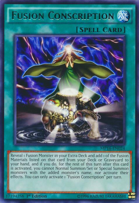 Fusion Conscription MP16-EN024 card from 2016 Mega-Tins Mega Pack