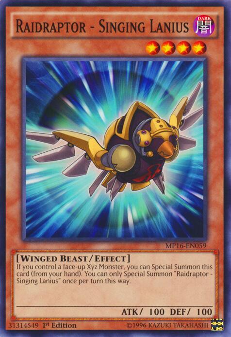 Raidraptor - Singing Lanius MP16-EN059 card from 2016 Mega-Tins Mega Pack