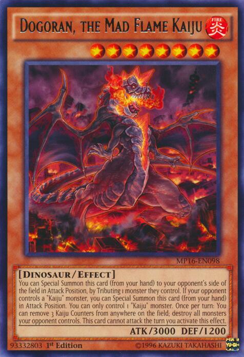 Dogoran, the Mad Flame Kaiju MP16-EN098 card from 2016 Mega-Tins Mega Pack