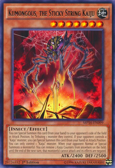 Kumongous, the Sticky String Kaiju MP16-EN099 card from 2016 Mega-Tins Mega Pack