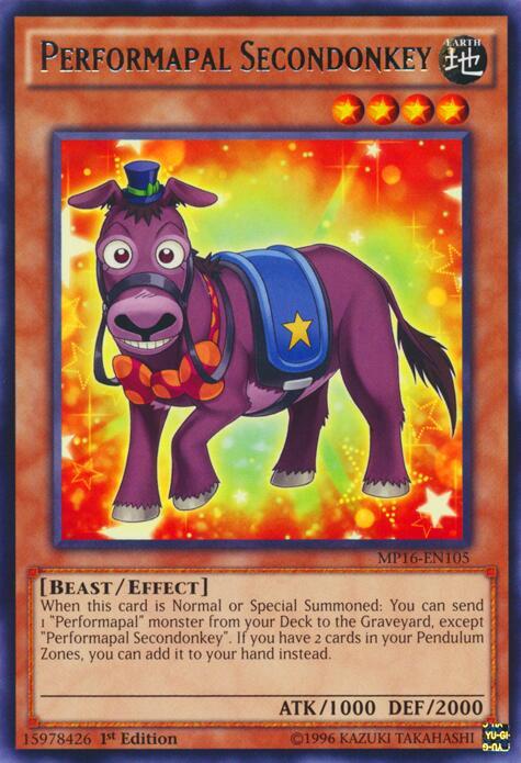 Performapal Secondonkey MP16-EN105 card from 2016 Mega-Tins Mega Pack