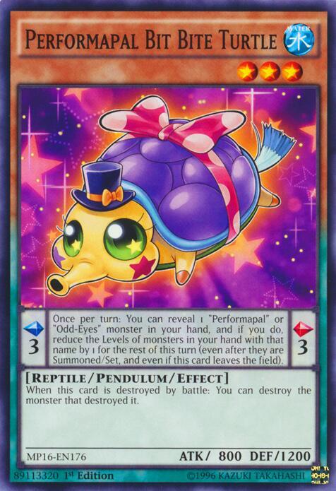 Performapal Bit Bite Turtle MP16-EN176 card from 2016 Mega-Tins Mega Pack