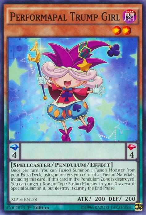 Performapal Trump Girl MP16-EN178 card from 2016 Mega-Tins Mega Pack