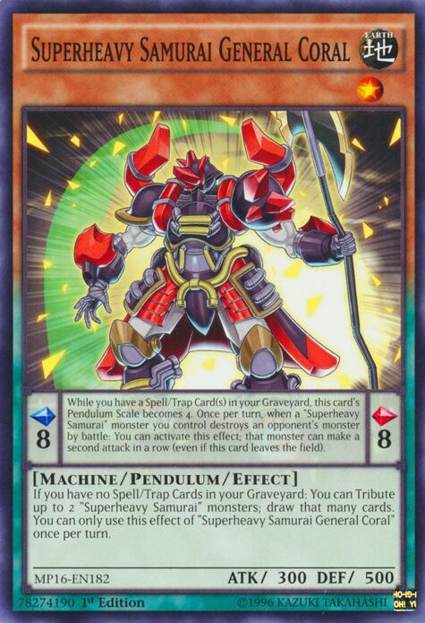 Superheavy Samurai General Coral MP16-EN182 card from 2016 Mega-Tins Mega Pack