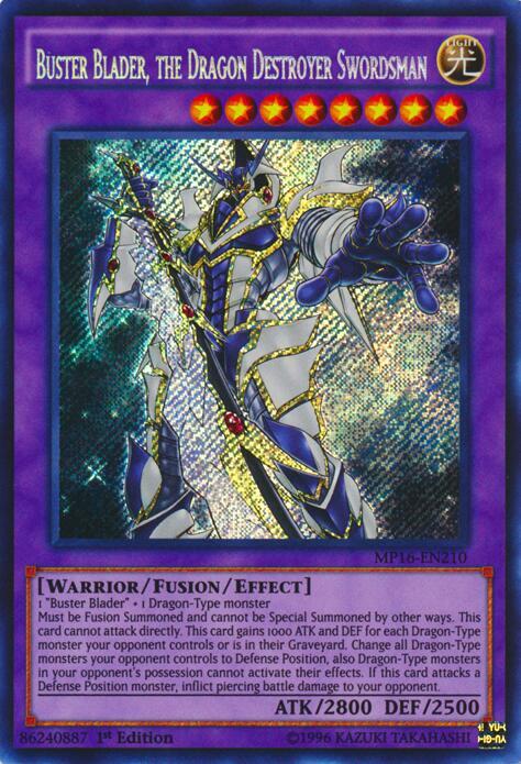 Buster Blader, the Dragon Destroyer Swordsman MP16-EN210 card from 2016 Mega-Tins Mega Pack