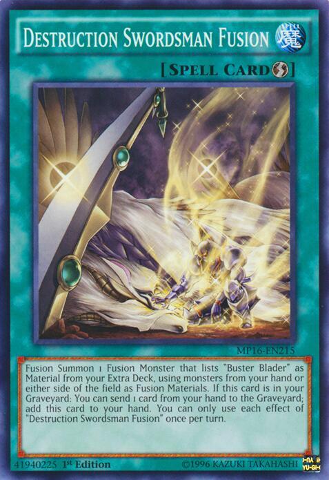 Destruction Swordsman Fusion MP16-EN215 card from 2016 Mega-Tins Mega Pack