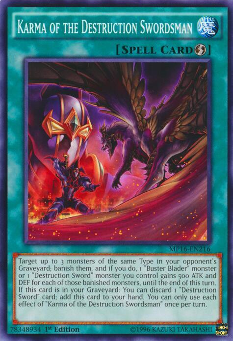Karma of the Destruction Swordsman MP16-EN216 card from 2016 Mega-Tins Mega Pack