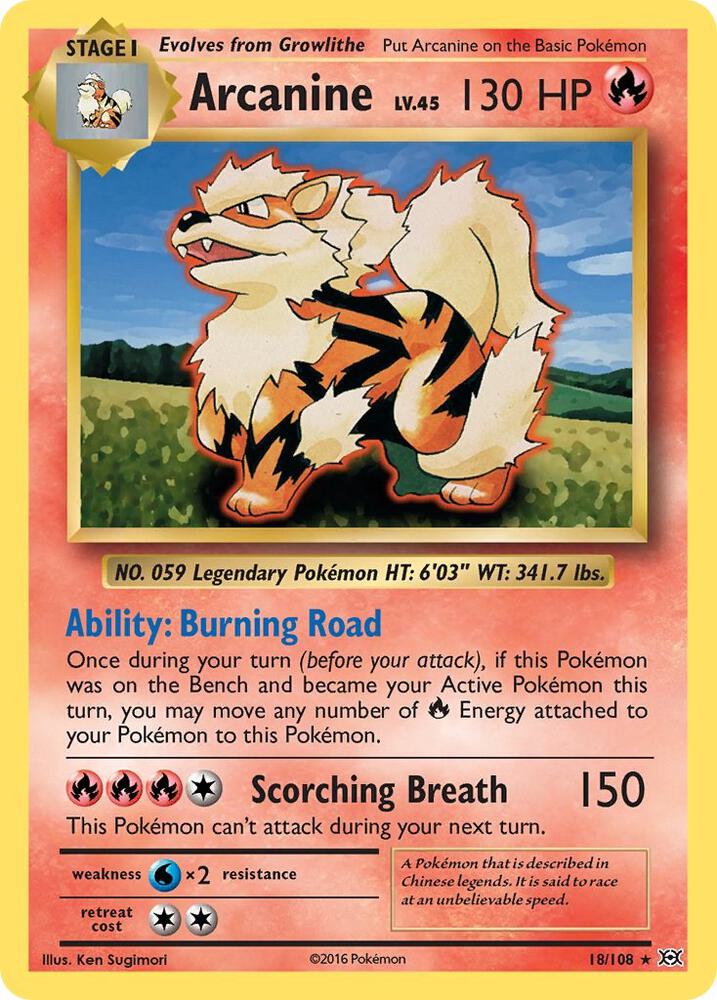 Arcanine 18/108 card from XY - Evolutions