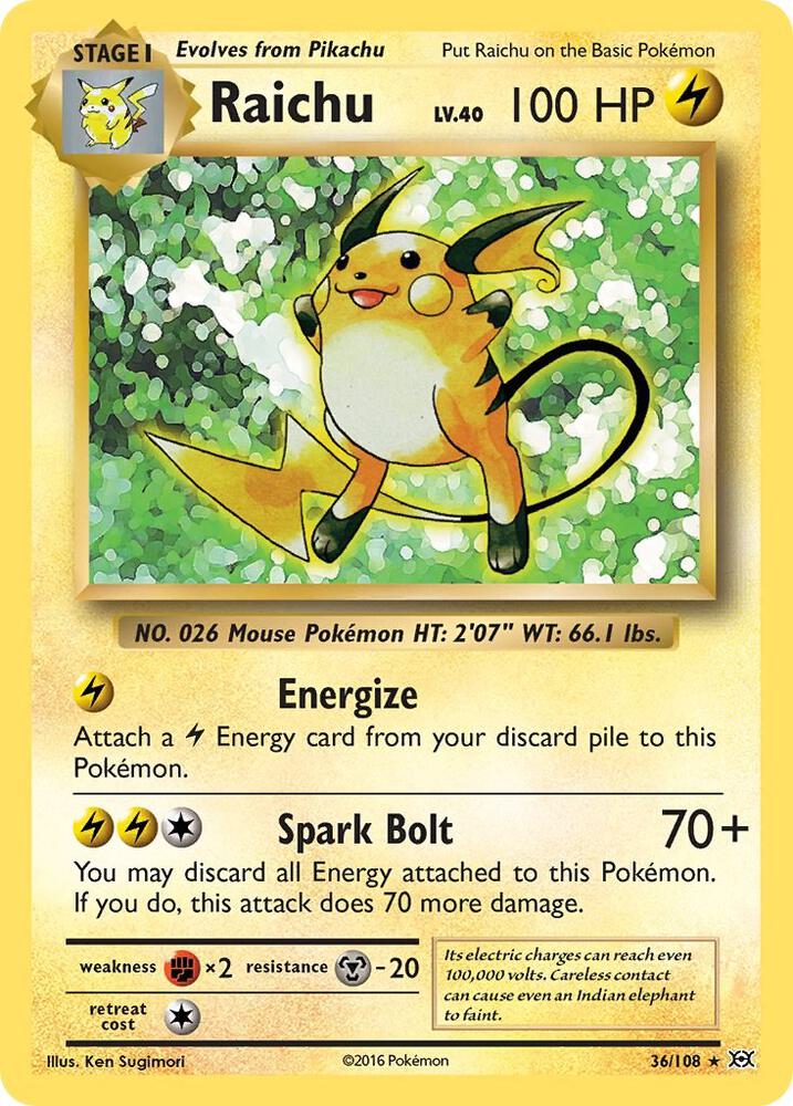 Raichu 36/108 card from XY - Evolutions