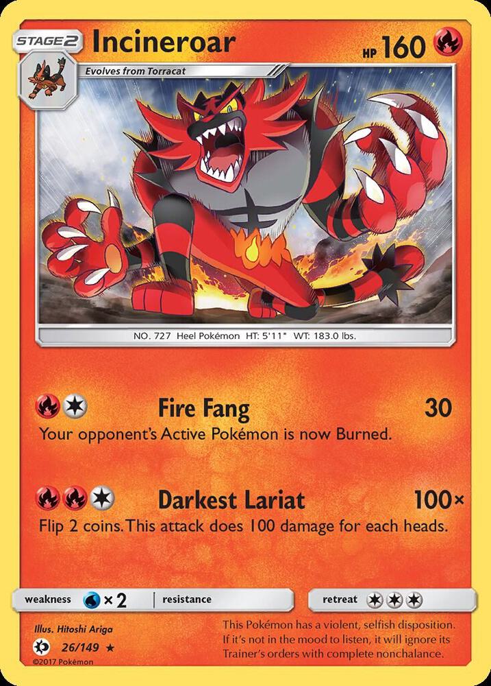Incineroar 26/149 card from SM Base Set