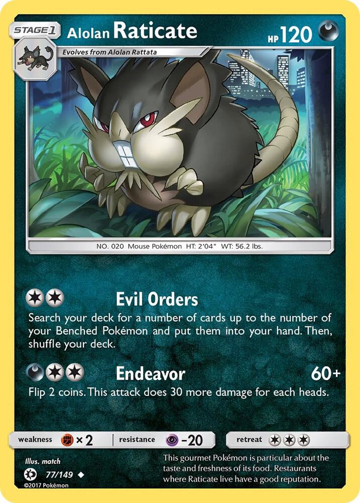 Alolan Raticate 77/149 card from SM Base Set