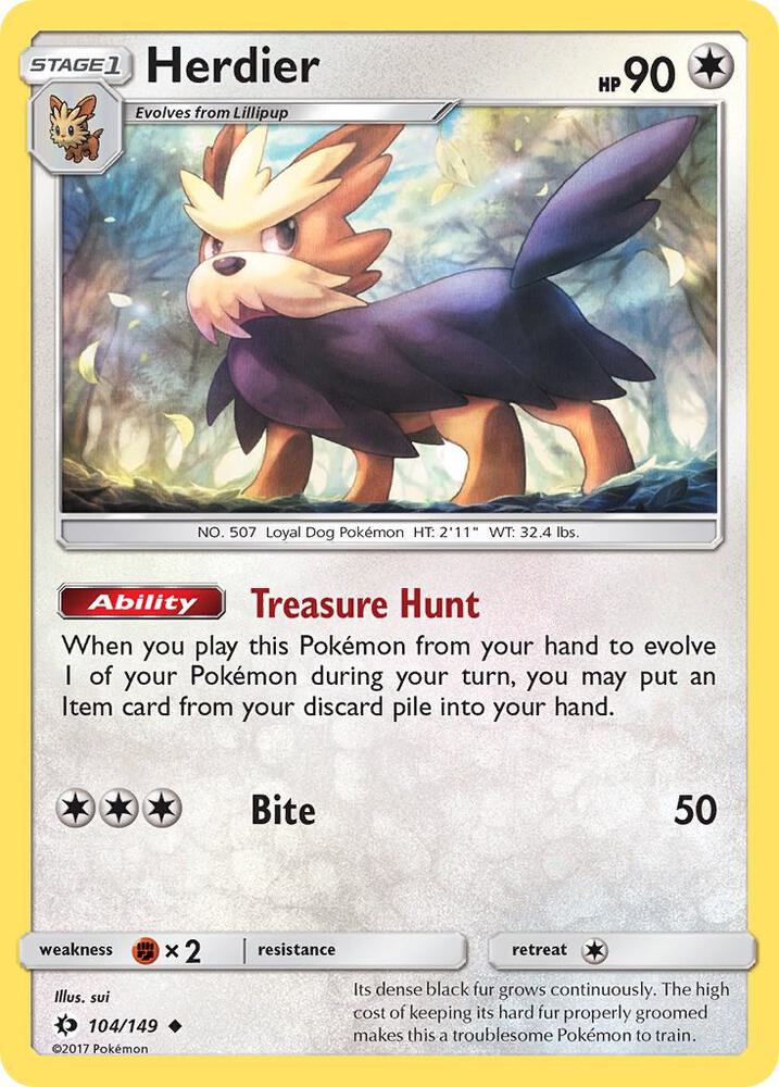 Herdier 104/149 card from SM Base Set
