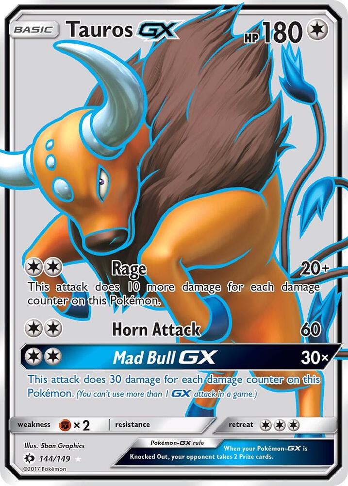 Tauros GX (Full Art) 144/149 card from SM Base Set