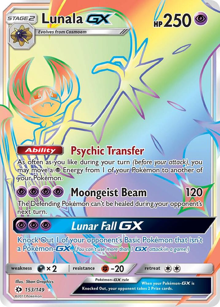 Lunala GX (Secret) 153/149 card from SM Base Set
