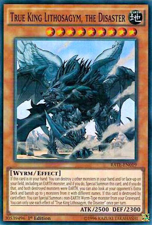 True King Lithosagym, the Disaster RATE-EN019 card from Raging Tempest