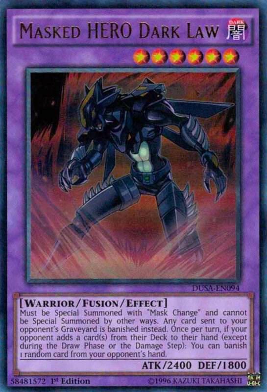 Masked HERO Dark Law DUSA-EN094 card from Duelist Saga