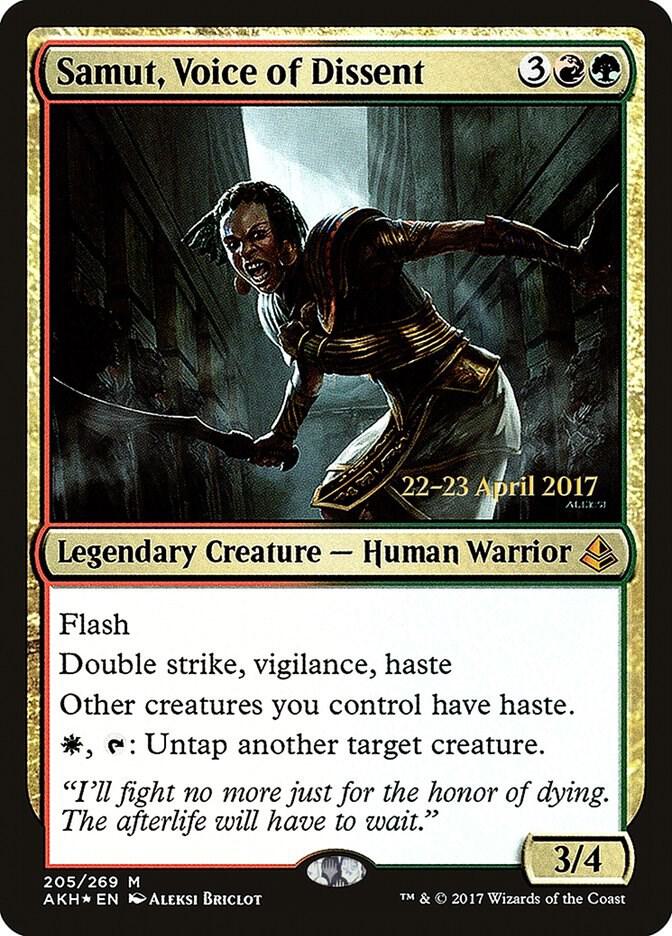Samut, Voice of Dissent 205 card from Prerelease Cards