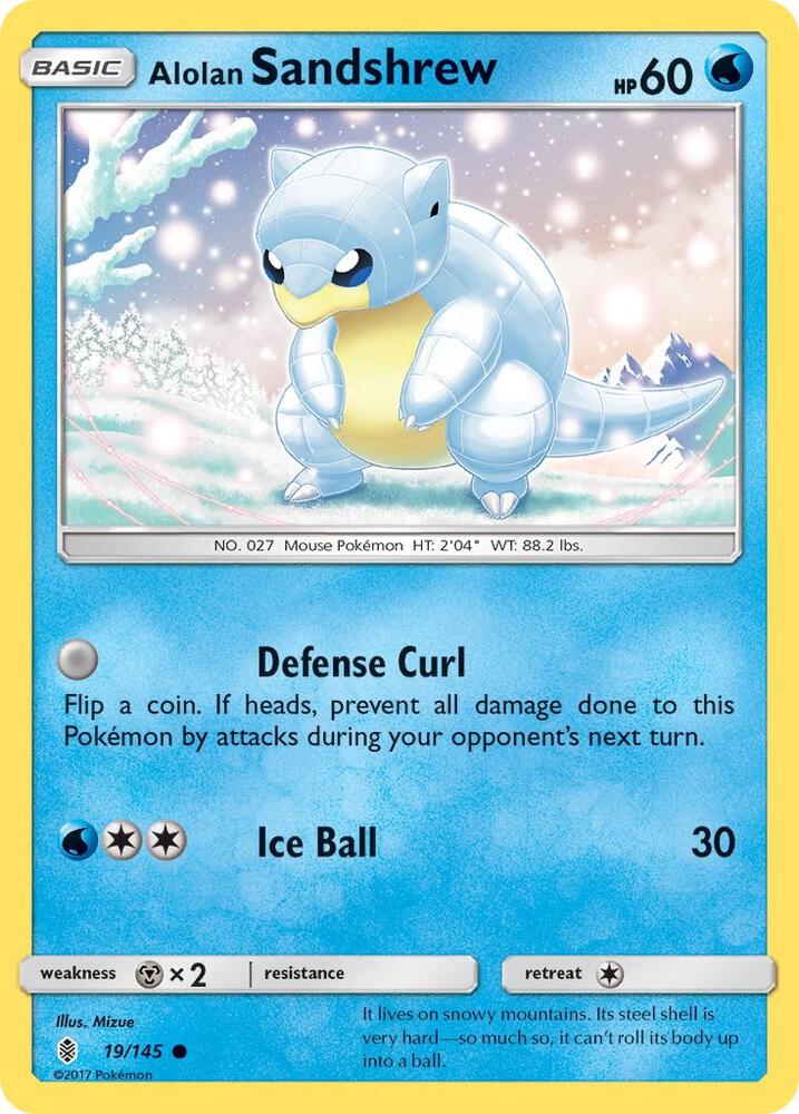 Alolan Sandshrew 19/145 card from SM - Guardians Rising