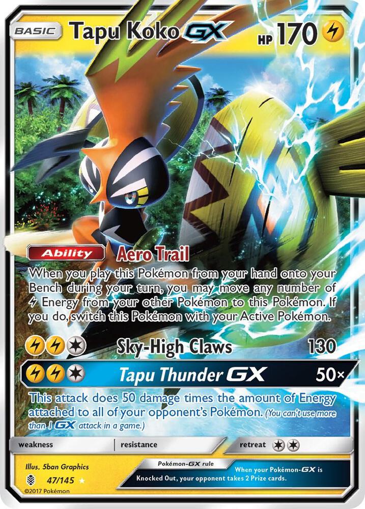 Tapu Koko GX 47/145 card from SM - Guardians Rising