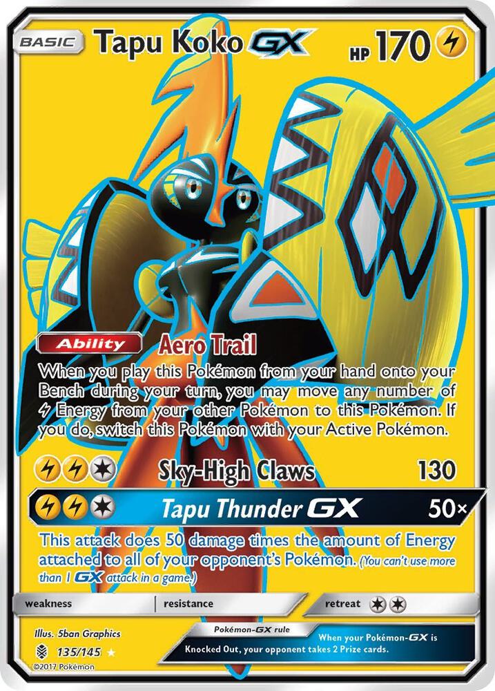 Tapu Koko GX (Full Art) 135/145 card from SM - Guardians Rising