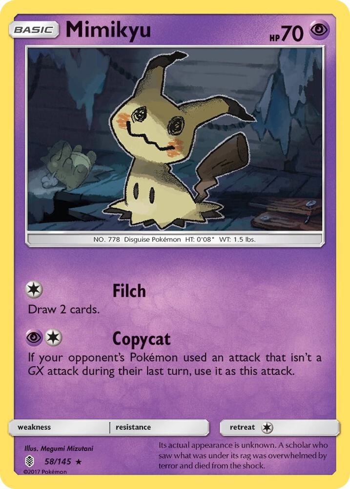 Mimikyu 58/145 card from SM - Guardians Rising